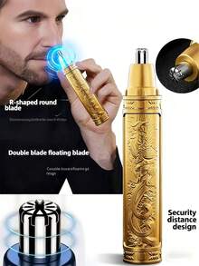 AXH 男士耳鼻毛修剪器，360°旋转双刀片电动剃须刀，专业耳鼻毛及面部毛发去除，电池容量：400mAh - 金色 - 查看 2