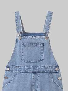 2026 Summer New Arrival Big Girls' Blue Denim Overalls, Loose Straight Leg Jumpsuit With Bow Decor - Blue - View 2