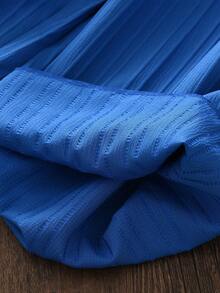 女童夏季套装（2件套），荷叶边系带上衣+阔腿裤 - 寶藍色 - 查看 10