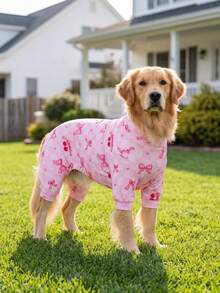 Dog Summer Shedding Hair Control Pajamas - Breathable High Stretch Full Coverage Pet Rompers, Summer Anti Licking & Bug Protective Jumpsuit For Medium Large Dogs, All Over Printing Dog Clothes - Cute Bow And Cherry Pattern - Multicolor - View 1