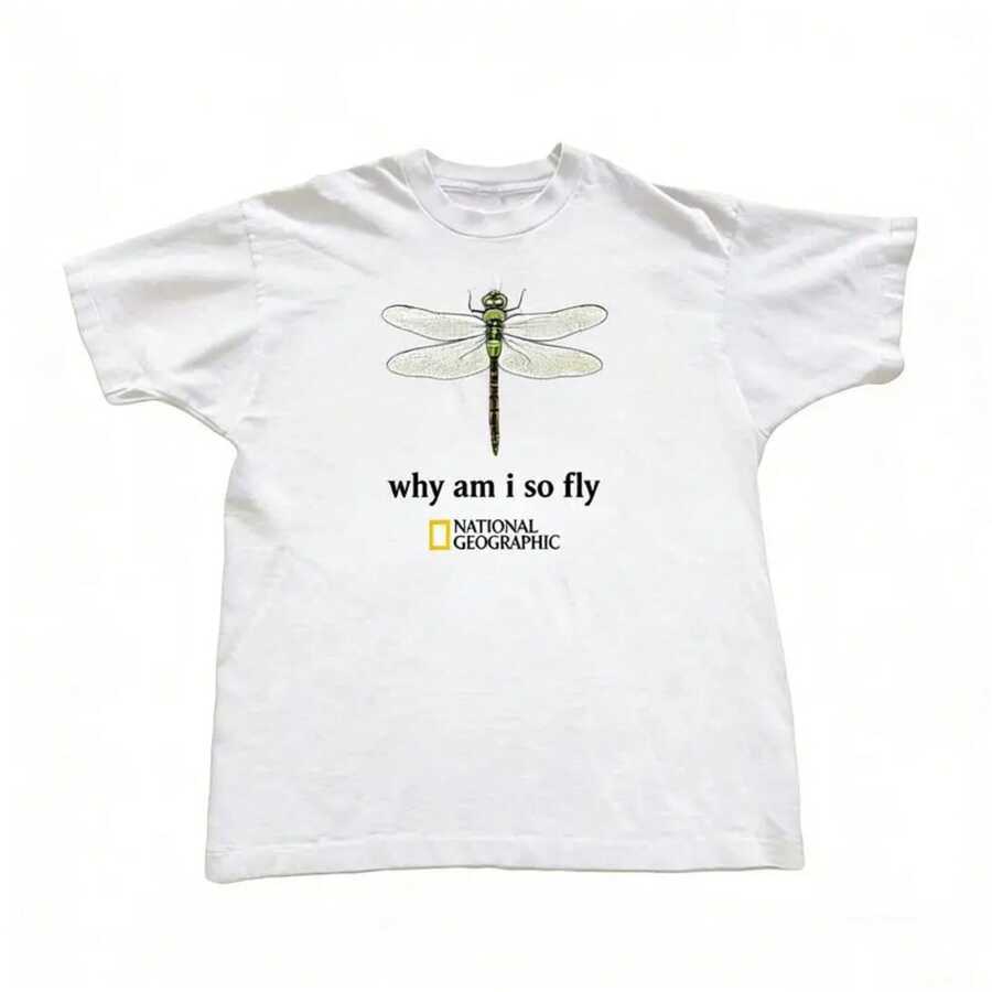 [Graphic Tee] 100% Cotton National Geographic  With Dragonfly Graphic Tee, Spring Tops,  Summer Camisas, Autumn Short Sleeves Camiseta, S-7XL T-Shirt For All Body Types, Perfect For Dates, Outdoor Activities And Casual Wear - 白色 - 查看 1
