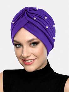1pc Women's Muslim Headscarf Cap, Pearl Rhinestone Hat, Head Wrap, Chemo Cap, Suitable For Daily Use - Multicolor - View 10