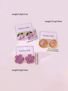 优雅轻奢花朵心形月亮精油耳环套装，采用优质不锈钢材质，完美适用于日常佩戴、婚礼、派对和度假等场合。 - 新耳環 - 查看 7