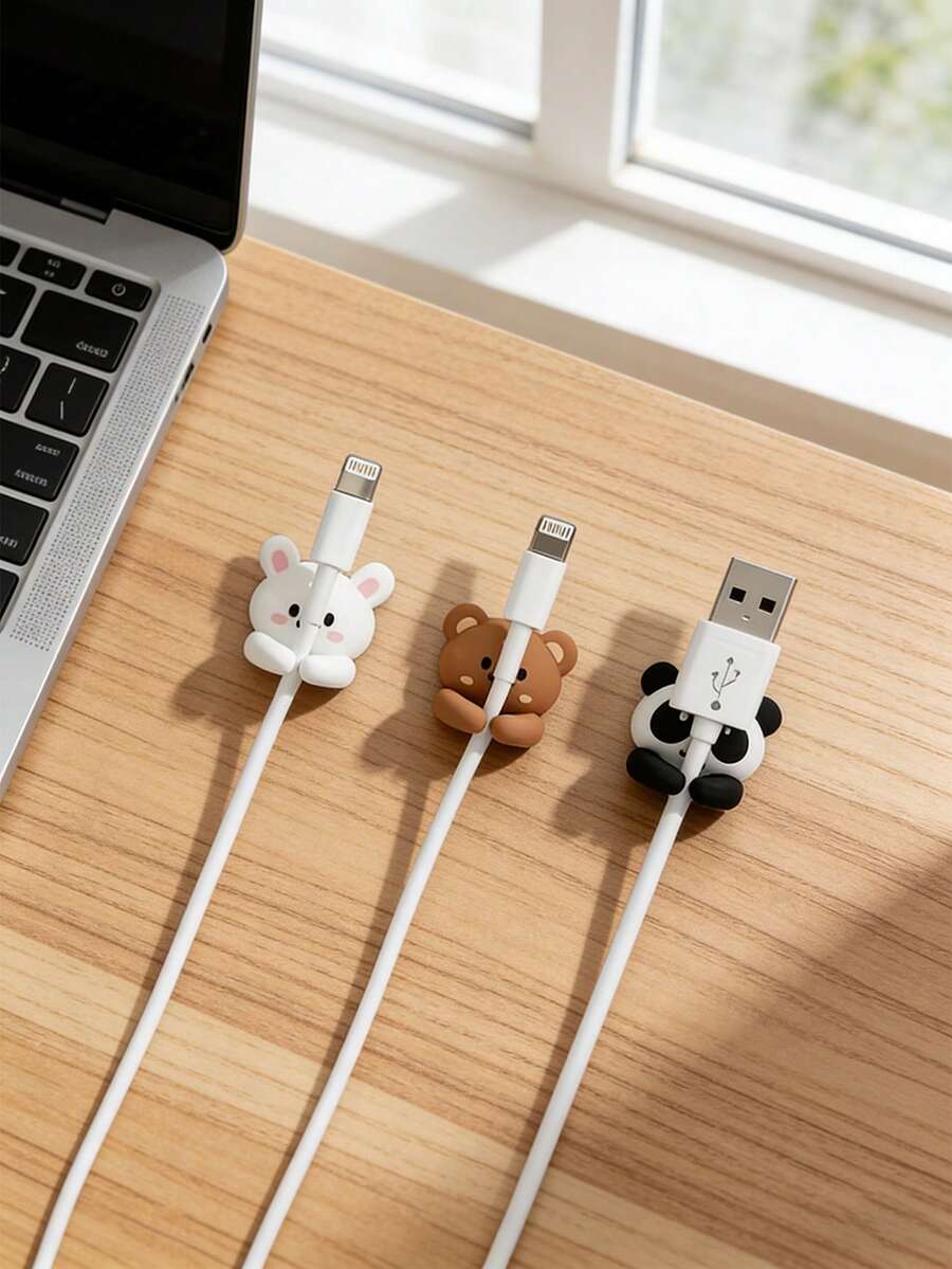 1 chiếc kẹp cáp hình động vật dễ thương, 3 gói kẹp giữ cáp bằng silicon, giá đỡ quản lý cáp dính cho bàn làm việc, tường, xe hơi, cáp sạc điện thoại, cáp USB, tai nghe, văn phòng & nhà cửa (Thỏ, Gấu, Gấu trúc)