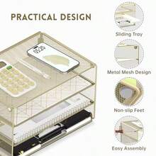 DALTACK - Bandeja organizadora de papel de 3 niveles para cartas malla metálica para el hogar y la oficina color amarillo dorado - Amarillo dorado - Ver 4