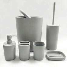 6pcs Bathroom Accessories Set, Bathroom Vanity Sets With Toilet Brush, Trash Can, Tumbler, Soap Dish, Toothbrush Holder & Soap Dispenser - Multicolor - View 7