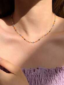 Colorful Dopamine Crystal Necklace For Women, Delicate Collarbone Niche Chain - Silver - View 2