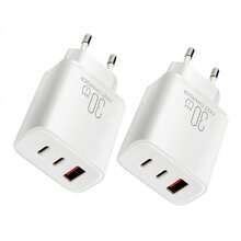 High Power Fast Charging Wall Charger 30W USB 2 Type-C Fast Charging Adapter EU Plug Compatible With IPhone/// Portable Charger Valentine's Day Gift - EU C Type Plug(220-240V) - View 8