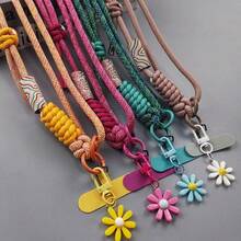 1条菊花吊坠手机挂绳长款编织斜挎带男女通用户外登山可调节多功能颈带耐用带夹子 - 彩色 - 查看 4