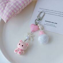 1个可爱卡通兔子钥匙扣，心形CCD相机挂绳，毛球钥匙圈，防丢吊坠 - 彩色 - 查看 8