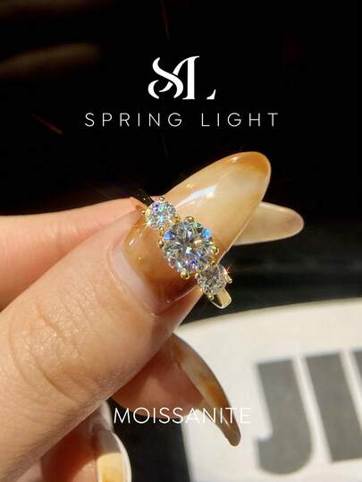 1pc 2 Carat Total Weight 3-Stone Moissanite Engagement Ring, S925 Sterling Silver Minimalist Romantic Ring, Eternal Ring, Wedding Anniversary Ring, Luxury Jewelry Gift