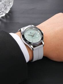 RICECGO 1pc Men's Classic Quartz Watch, Silicone Strap, With Date Display, Suitable For Daily Decoration And Wear - Black and White - View 1