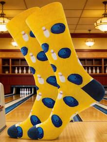 1 Pair Men's Yellow Bowling Style Casual Versatile Sports Mid-Calf Socks - Multicolor - View 3