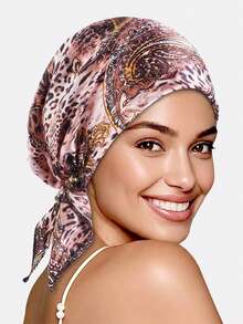 1pc Women's Taffeta Printed Triangular Hat, Headscarf Hat, Bandana Hat, Pirate Hat, Fabric Hat, Suitable For Daily Use - Multicolor - View 7