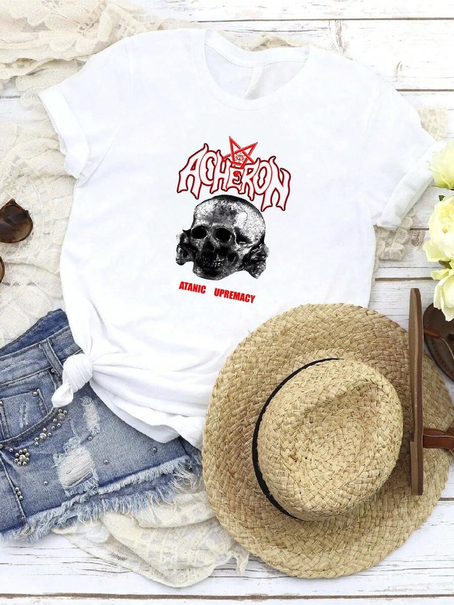 Camiseta de mujer con estampado de Satanic Supr3m4cy por Acheron, clásica de escuela vieja, color negro, tallas desde S hasta 5XL, de manga larga o corta - Blanco - Ver 1