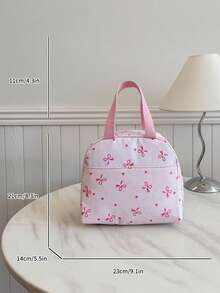 便携式保温午餐包、午餐盒、便当袋、晚餐保温袋、加厚可爱水果午餐包（学生款）、蝴蝶结心形午餐包 - 粉色 - 查看 10