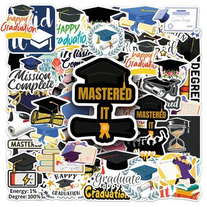 50pcs Graduation Season Stickers, Cartoon Decorative Stickers For Phone Case, Water Bottle, Earphones