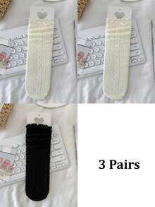 1/3 Pairs Spring/Summer Thin Knee-High Socks, Ballerina Style Mid-Calf Socks, Lolita Cable Knit JK Socks, Mesh Hollow Slouch Socks, No-Show Socks, Lace Straight Tube Socks - Multicolor - View 17