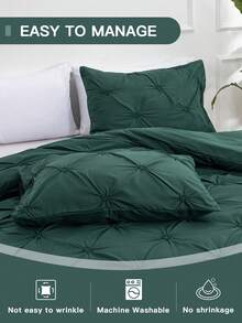 Set Sprei Ukuran Penuh Motif Bunga Pom-Pom Warna Polos 3 Buah, Set Termasuk (1 Sprei dengan Resleting + 2 Sarung Bantal Tanpa Isian), Cocok untuk Perlengkapan Tempat Tidur Kamar Tidur dan Asrama - Dark Green - View 6