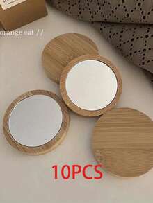 1pc Portable Travel And Carry Wooden Mirror - Handheld Compact Round Mirror For Beauty And Makeup - Multicolor - View 8