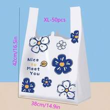 50 túi tote in hình, họa tiết hoa màu xanh dương, túi quà nhỏ họa tiết hoa màu xanh dương, túi tank top hoạt hình, túi mua sắm dày dặn, túi tote tái sử dụng cho siêu thị, túi đóng gói, túi đóng gói bằng nhựa, túi đựng trang sức, túi bán lẻ thực phẩm dùng một lần có thể tái sử dụng, thích hợp cho siêu thị, nhà hàng và sử dụng hàng ngày, thích hợp làm quà tặng Ngày của Mẹ. - Nhiều màu - Xem 15