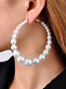 1 Pair Luxury Metallic Ball Hoop Earrings, Exaggerated Geometric Circular Earrings For Women, Holiday & Beach Accessories - Beaded Earrings - View 13