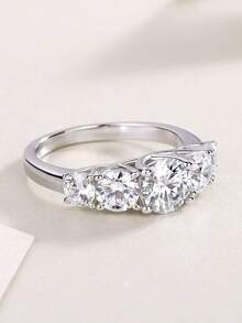 925 Sterling Silver Moissanite Ring, Hypoallergenic, Engagement/Wedding Ring, Minimalist Niche Design, Versatile Daily Wear, Wedding/Anniversary/Birthday Gift, Comes With Gift Box And Certificate - Silver - View 7