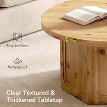 Tribesigns 31.5" Round Solid Wood Coffee Table With Hexagon Pedestal, Large Natural Wood Center Tables, Circle Living Room Table Low Cocktail Table For Home - Brown - View 6