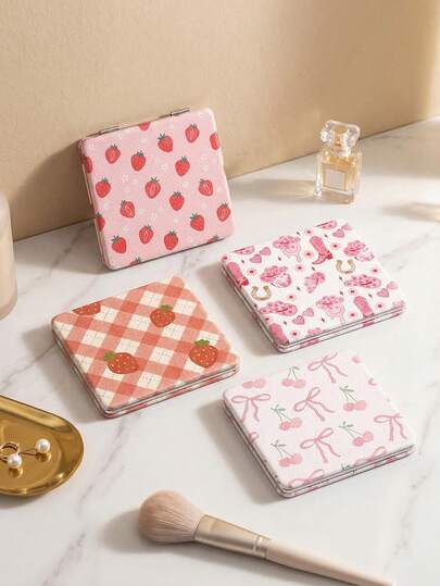 1pc Y2K Series Compact Makeup Mirror, Portable 2X Mangnification Vanity Mirror, Foldable Lightweight Ultra-Thin Convenient Double-Sided Hand Mirror, Travel Mini Makeup Mirror,Durable PU Leather, Foldable Small Mirror For Carrying, Distinctive Pattern Design,Delicate Folding Structure, Durable And Reliable