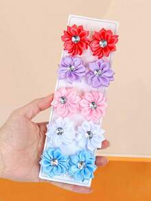 Set de 10 piezas de pasadores para el cabello con flores de rhinestone, 5 colores macarrón frescos - rojo, morado, rosa, blanco, azul - adecuado para niñas y mujeres, para uso diario, escuela, citas y fiestas, verano, vacaciones, viajes - Multicolor - Ver 3