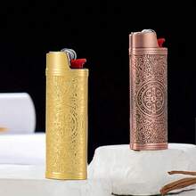 2pcs Constantine 3D Carved Pattern  Metal Lighter Case, Lighter Protective Cover, Lighter Shell, Tight Fit BIC J6 Lighters - Fashion Durable Lighter Box - 青銅拉絲 2 件裝 - 查看 3