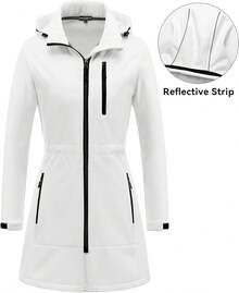 Women's Waterproof Long Trench Coat Fleece Lined Softshell Jacket Lightweight Hooded Raincoat Warm Windbreaker For Outdoor Running Hiking - 深紫色 - 查看 4
