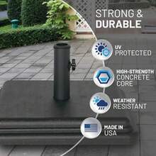 40 Pound Umbrella Base - Weighted Umbrella base For Use With Patio Table Heavy Duty Base- Made in the USA - Negro - Ver 5