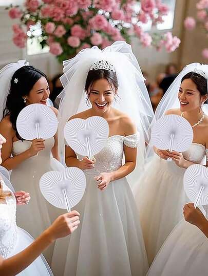 1/2/5/10/20/100 قطعة من مراوح الزفاف القابلة للطي بشكل قلب أبيض، مراوح قابلة للطي بشكل قلب للسفر، مراوح بشكل قلب أبيض. هناك 11 نمط من أنماط الطيور والزهور، والتي سيتم شحنها بشكل عشوائي. (المادة: ورق. سهل التلف، يرجى التعامل بحذر.)