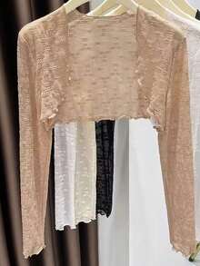 一件白色蕾丝轻薄罩衫，优雅叠穿单品，可搭配吊带裙，夏季必备 - 黑色 - 查看 12