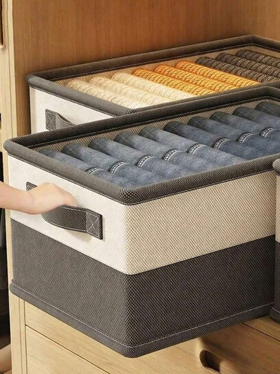 床上用品收纳盒，带把手的硬质抽屉收纳盒，衣物收纳箱，带隔板的家用收纳盒，可折叠衣柜整理篮，用于存放衣物、内衣、T恤、毯子、装饰品、节日装饰品、房间装饰品、家居装饰品、卧室装饰品、连衣裙、裤子、鞋子、牛仔裤、靴子、裙子 - 彩色 - 查看 1