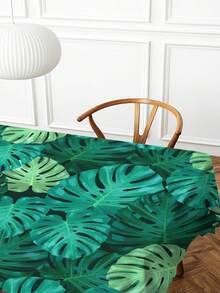 1pc Tropical Palm Leaf Print Tablecloth, Modern Polyester Rectangular/Round Waterproof Tablecloth, Digital Printing Suitable For Living Room, Outdoor Dining Table, Small Round Table - Multicolor - View 6