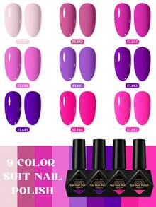 9pcs FOUR LILY 10ml Purple & Pink Nail Polish Set, Tropical Style UV LED Gel Nail Polish Kit - Multicolor - View 1