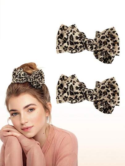 2 Pcs Leopard Print Hair Bows Clips, Large Animal Print Hair Accessories, Cute Hair Clips For Women