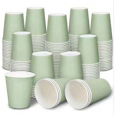 100pcs Disposable Paper Cups, Sage Green Color, Suitable For Cold Drinks, Coffee, Birthday Parties, Family Gatherings, Picnics, Party Decorations