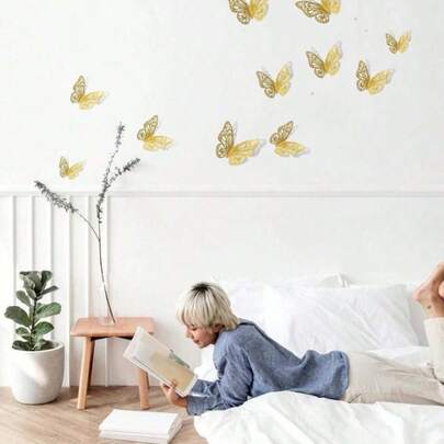 12 piezas de pegatinas de pared de mariposas 3D realistas, decoración de primavera con pegatinas de mariposas, decoraciones festivas para la sala de estar