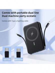 10000mAh Mini Magnetic Fast Charging Power Bank With Digital Screen LED Power Display, 2 Built-In Charging Cables, Built-In Stand Magnetic Power Bank, USB-C Portable Charger, Can Charge 5 Devices Simultaneously, Suitable For IPhone 16/15/14/13/Pro/Mini/Pro Max, Suitable For Android, Comes With Stand, Built-In Stand Magnetic Power Bank, Travel Essentials, Perfect Gift - 白色 - 查看 10