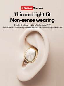 Lenovo 联想 LE206 迷你隐形蓝牙耳机，佩戴舒适，物理降噪，麦克风 ENC 通话降噪，环绕立体声，高品质音频，超长续航，低延迟，硅胶耳塞，适用于运动、游戏、音乐、睡眠等场景，无线耳机，兼容智能手机和电脑。 - 查看 4