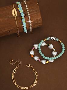 1 Set Summer Beach Style Starfish, Shell, Pearl Braided Adjustable Bracelet Set - 000 Bracelet Set - View 5