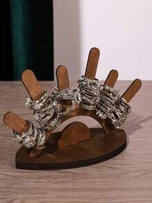 1pc Brown Wooden Ring Holder, Evil Eye Ring Display Rack, Wood Ring Stand, Cute Jewelry Display Stand, Ring Display Stand, Christmas Birthday Engagement Gift For Women Her - Brown - View 3