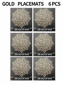 15-Inch Gold Flower Placemat, PVC Material, 3.9-Inch Hollow Flower Coaster, Washable, Easy To Clean, Wipe-Able, Non-Slip, Heat-Resistant, Suitable For Room Decor, Dining Table Decor, Home Decor, Ideal For Holidays, Parties, Birthdays, Weddings, Valentine's Day Decorations - Multicolor - View 16