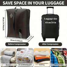 1个16升可重复使用真空收纳袋，单向阀设计，无需真空泵，适用于衣物、行李箱、背包和随身行李，旅行真空密封袋，适合旅行和商务出行，旅行箱包，旅行配件，行李整理袋，行李打包，行李收纳袋，旅行箱包，收纳袋 - A - 查看 3