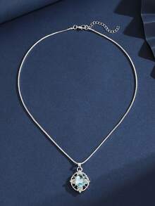 1pc Fashionable European And American Style Minimalist Elegant Blue Glass Pendant Necklace, Versatile Daily Wear For Women - Baby Blue - View 4