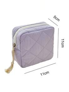 1pc Square Mini Makeup Bag, Quilted Plaid Padding, Soft & Fluffy Pouch, Small Cosmetic Bag, Sanitary Pad/Jewelry Storage Pouch, Key Holder, Coin Purse, Portable Travel Organizer, Multi-Purpose Daily Essentials Organizer - Multicolor - View 8