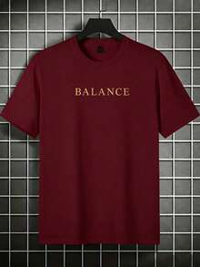 Camiseta casual de manga corta con cuello redondo y estampado de letras para hombres de talla grande - Negro - Ver 7